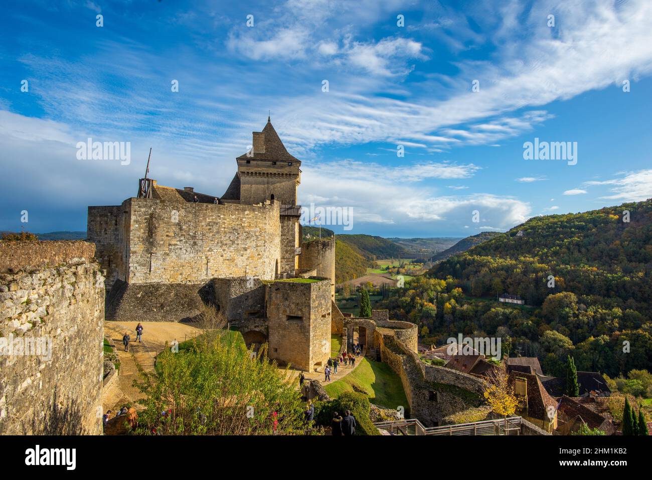 Castelnaud-la-Chapelle, France - November 1, 2021: the medieval fortress of Castelnaud in Perigord, France, taken on a partly sunny autumn afternoon w Stock Photo