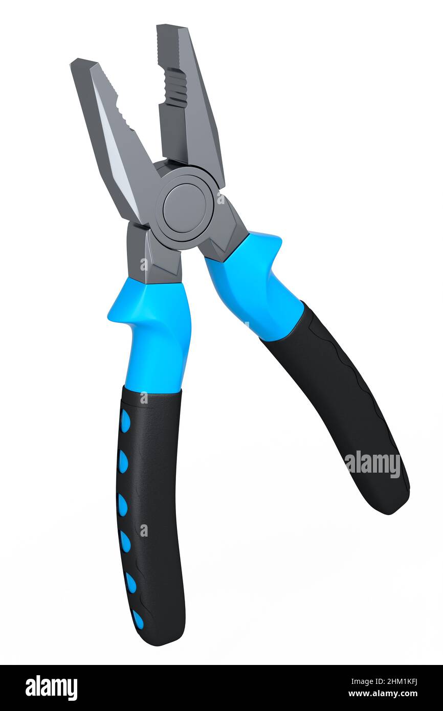 Yellow hand tool pliers isolated on white background. 3d render and ...