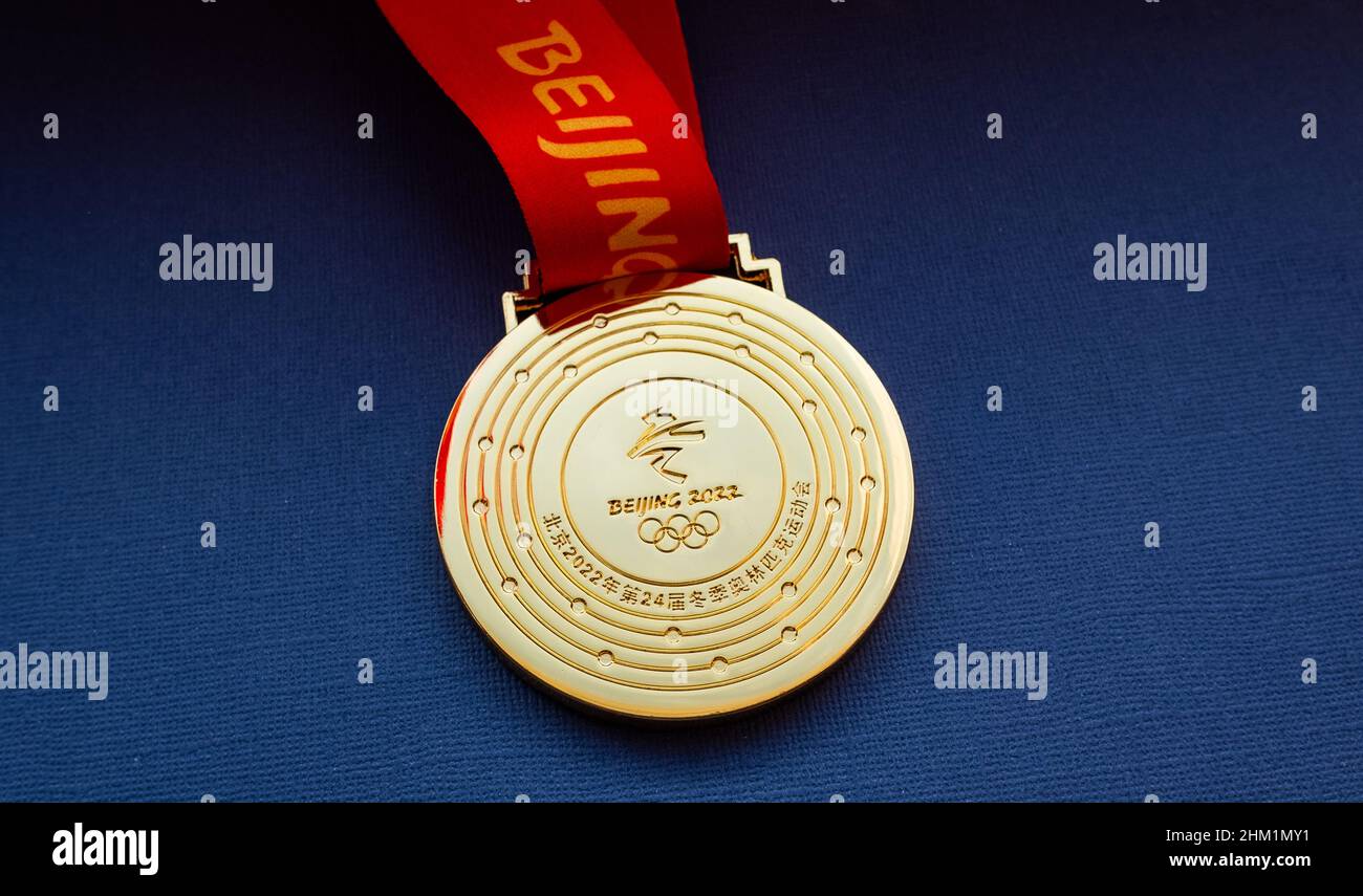 January 27, 2022, Beijing, China. XXIV Olympic Winter Games gold medal