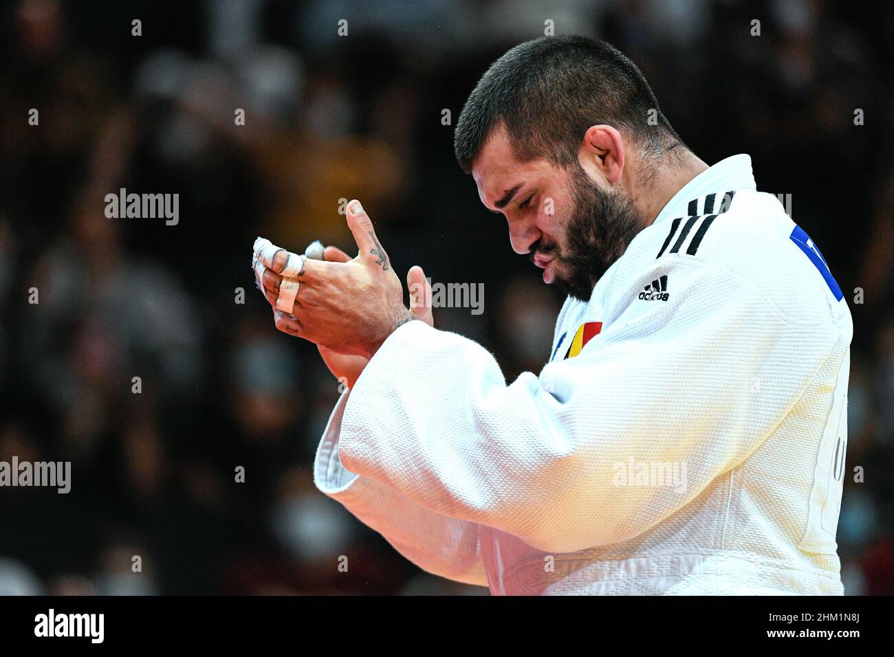 Men's 100 kg, Toma Nikiforov of Belgium competes and celebrates during
