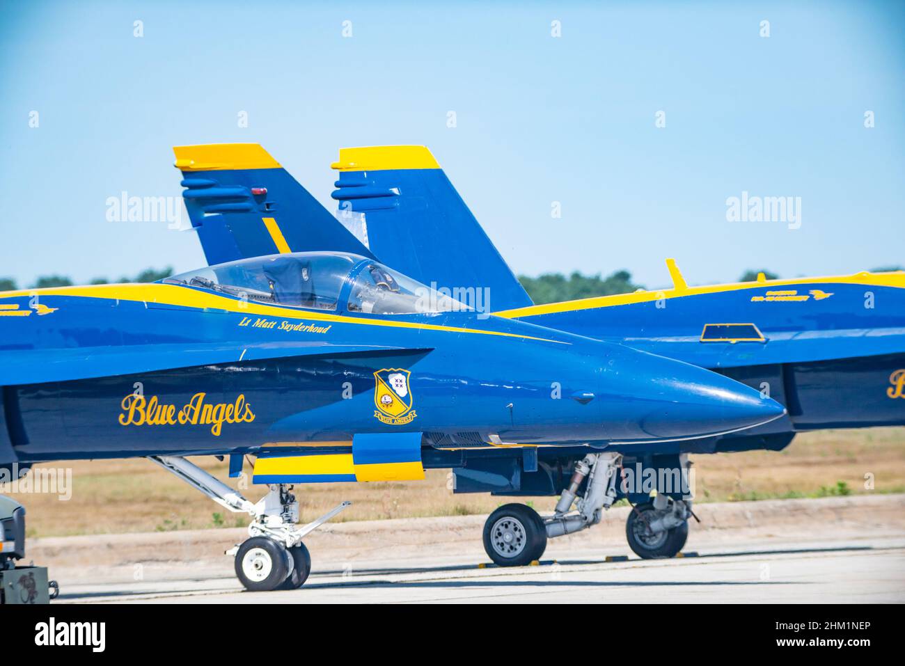 U.S. Navy Blue Angels Flight Demonstration Team. Static ground display and crew members Stock Photo