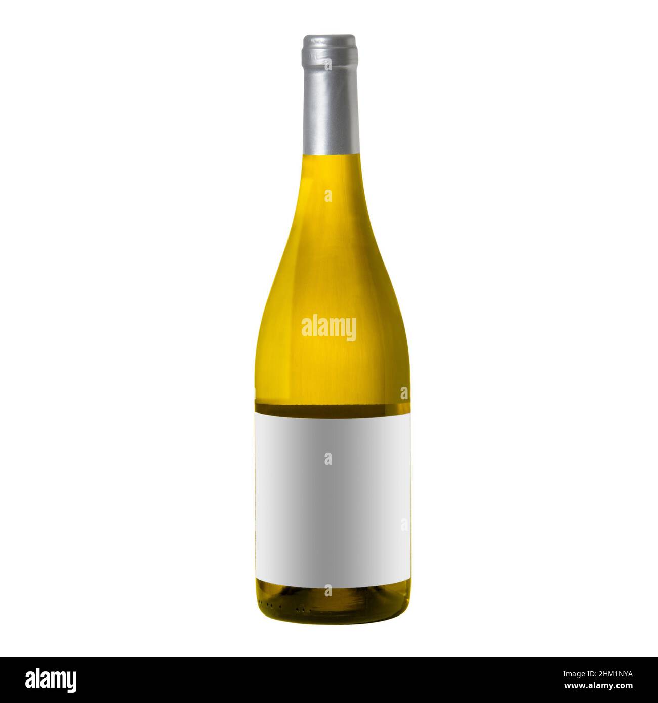 white wine bottle with blank label isolated on white background Stock