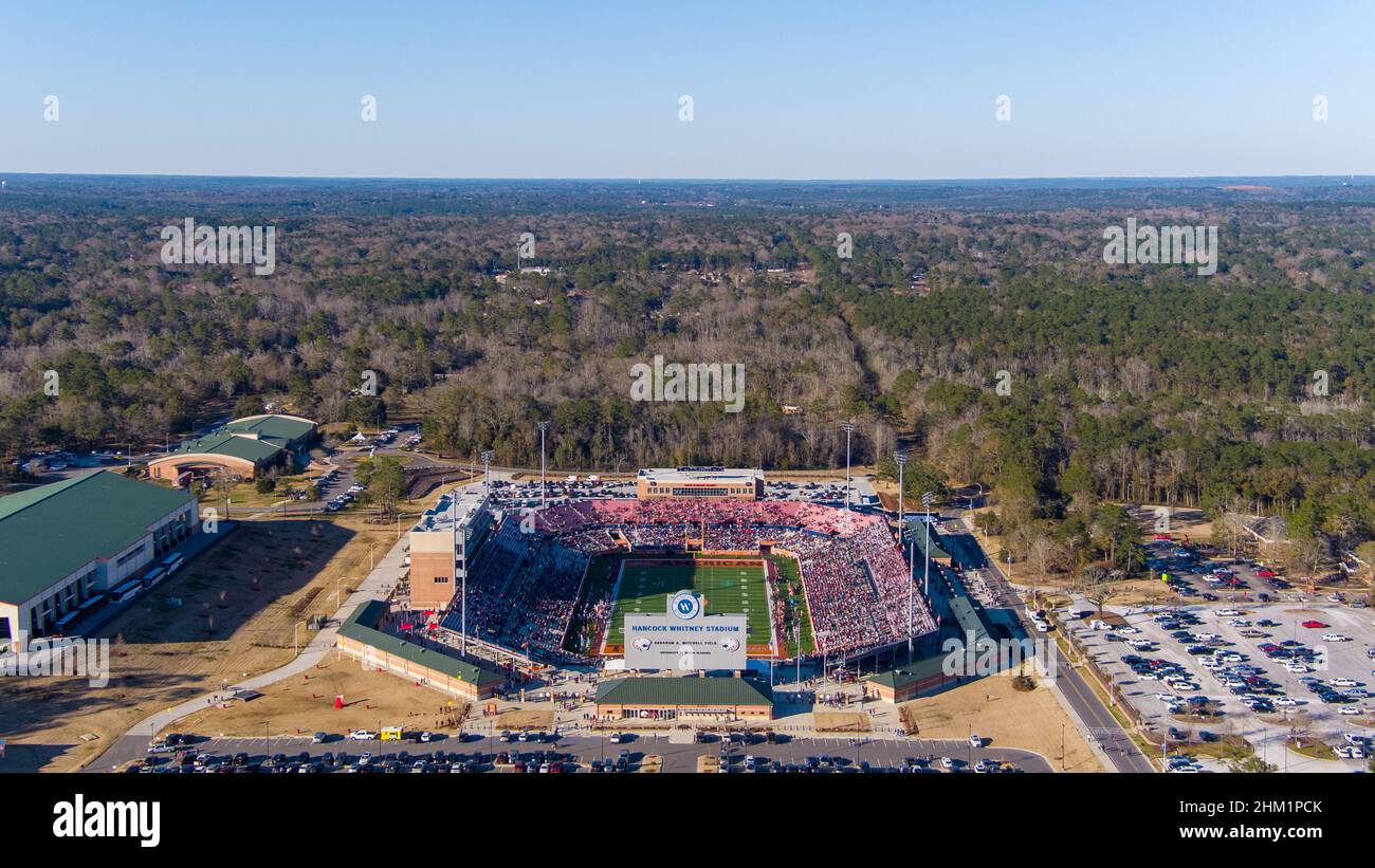 Aerial view of the Senior Bowl at HancockWhitney Stadium Stock Photo