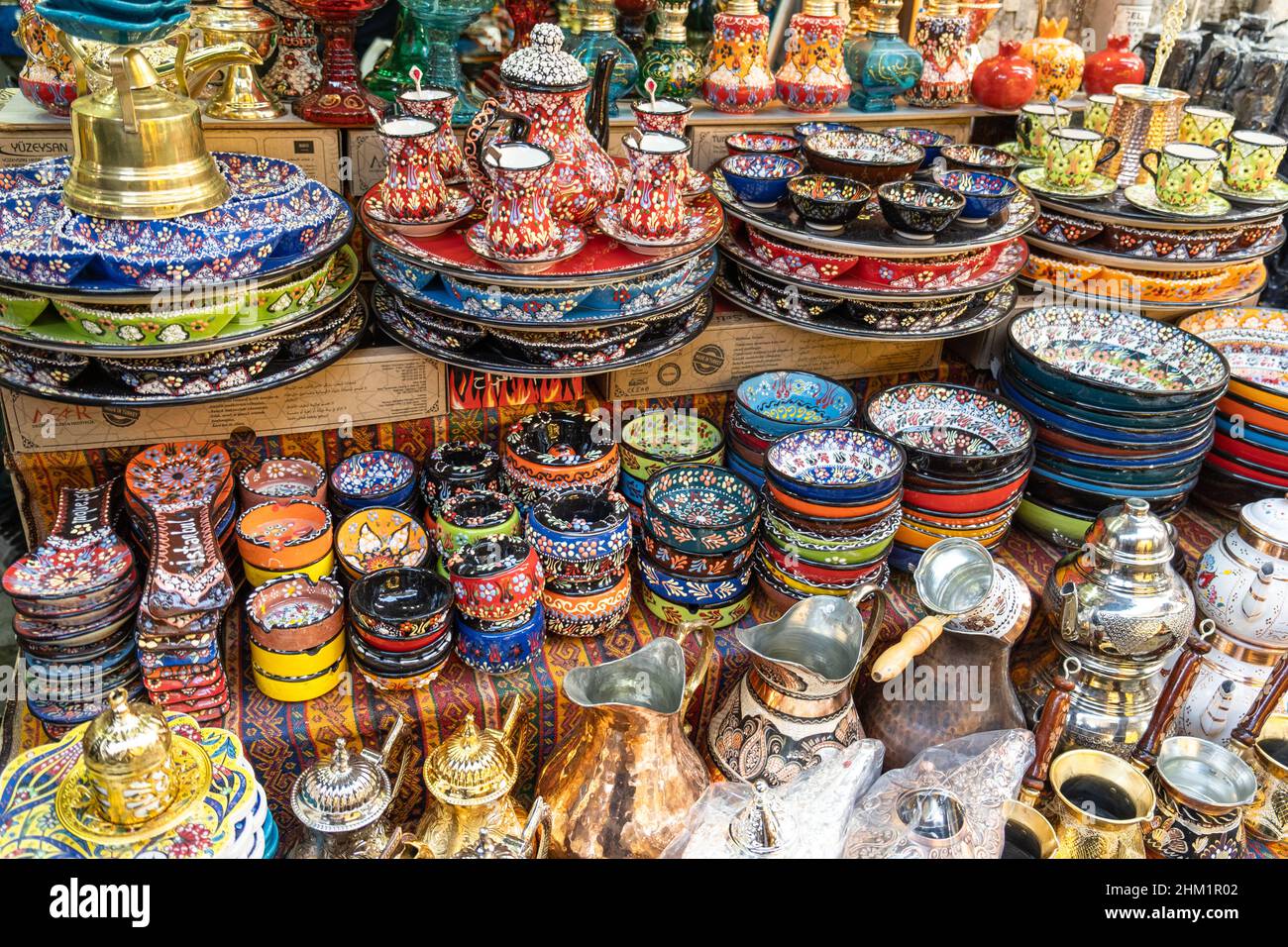 Traditional Turkish ceramics, pottery, bowl in bazaar. Handmade gift