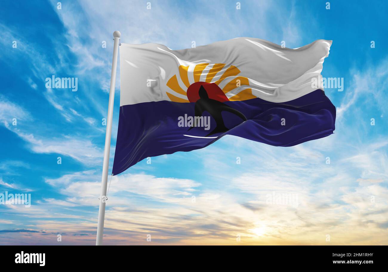 flag of Cozumel, Quintana Roo , Mexico at cloudy sky background on