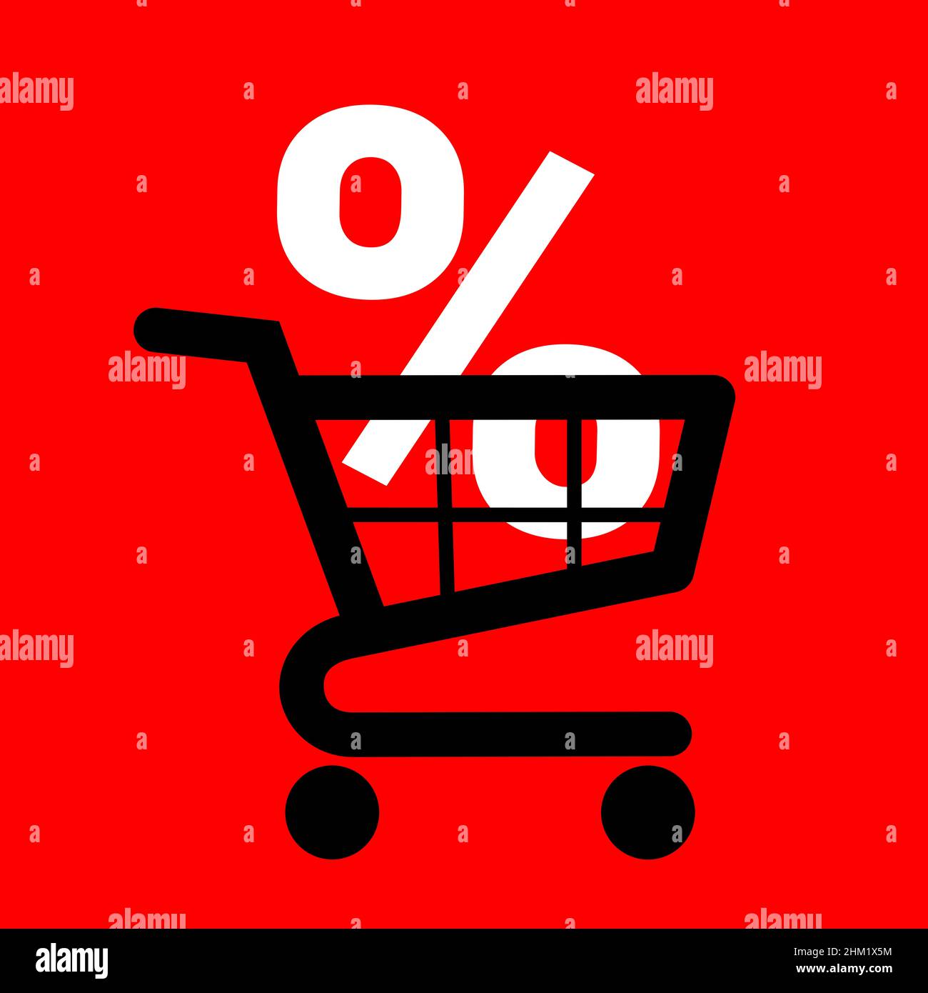 Trolley and shopping cart with symbol of percentage - Basket of goods and inflation or Goods on sale and discount. Vector illustration isolated on pla Stock Photo