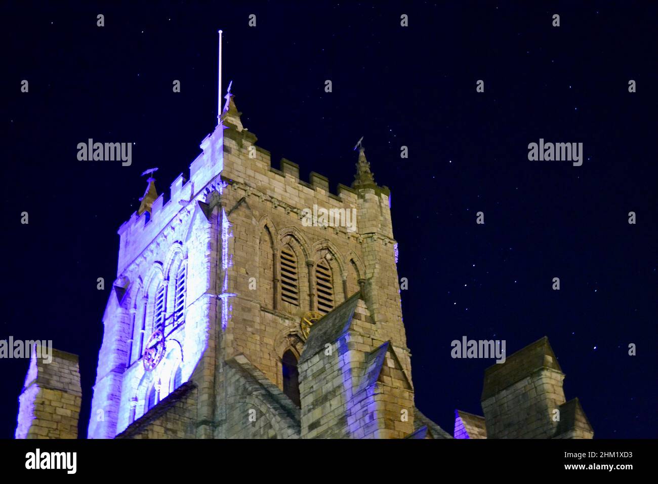 St Hilda's Church tower, Hartlepool Headland, UK with a stunning clear night sky. The stars are shining including the constellation of Orion. Stock Photo