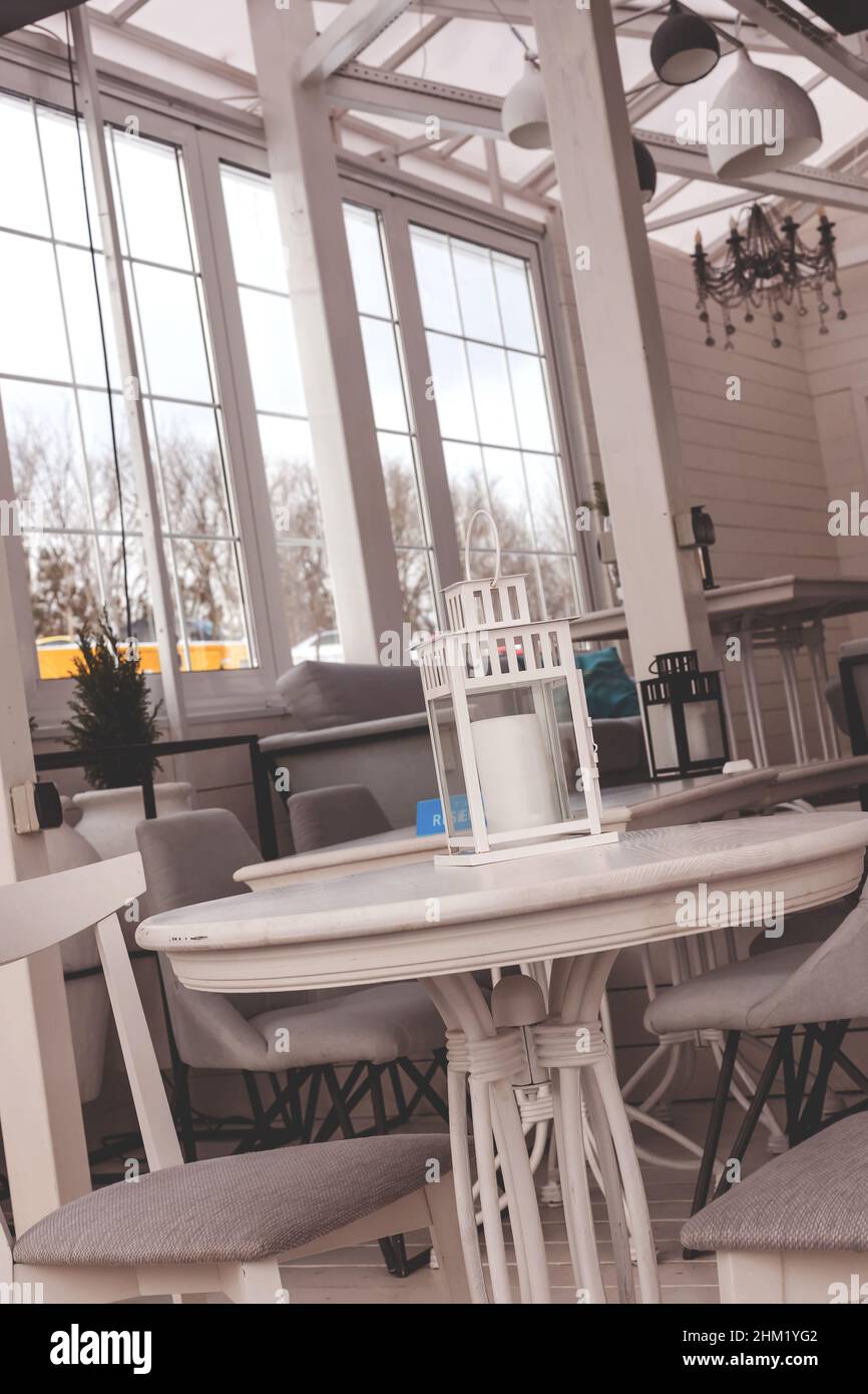 The interior of the cafe, Restaurant, bistro, CAFETERIA in the modern city Stock Photo