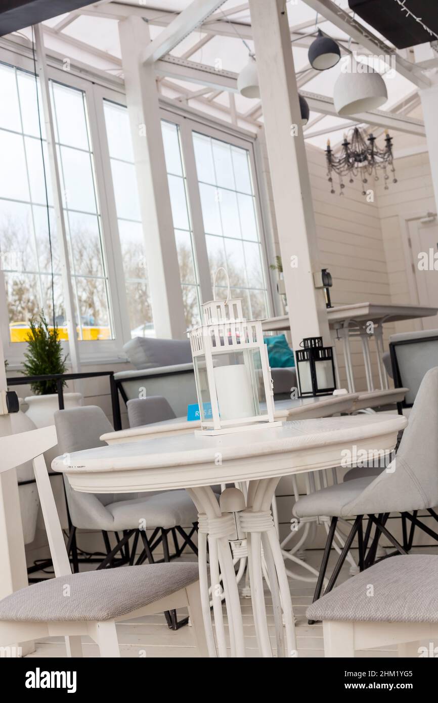 The interior of the cafe, Restaurant, bistro, CAFETERIA in the modern city Stock Photo