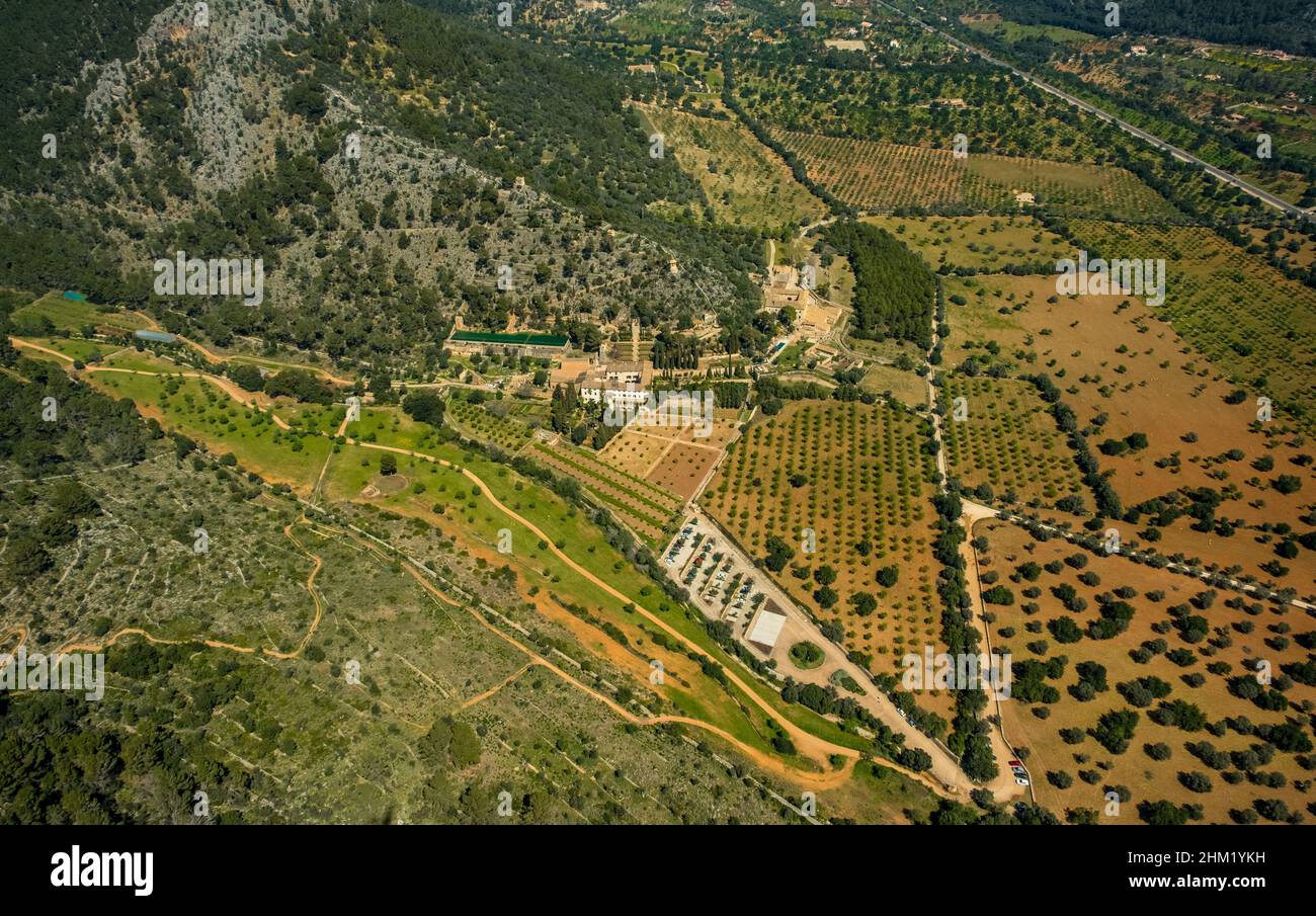 Aerial view, Casa Raixa in Buñola, Islas Baleares, Palmanyola, Bunyola, Mallorca, Balearic Island, Balearic Islands, Baleares, Spain, ESP, Europe, bir Stock Photo