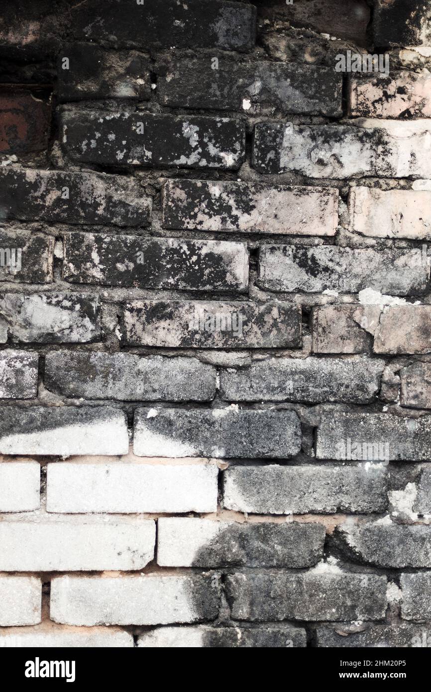 Abstract background old white brick wall with cracks and scratches ...