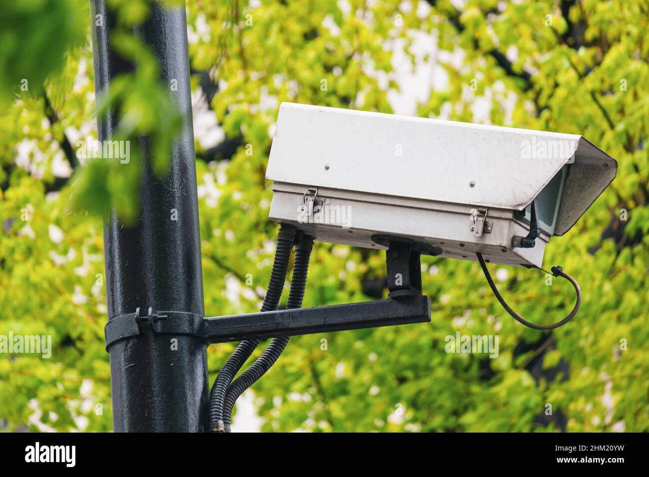 CCTV camera. Security camera in a park. Private property protection