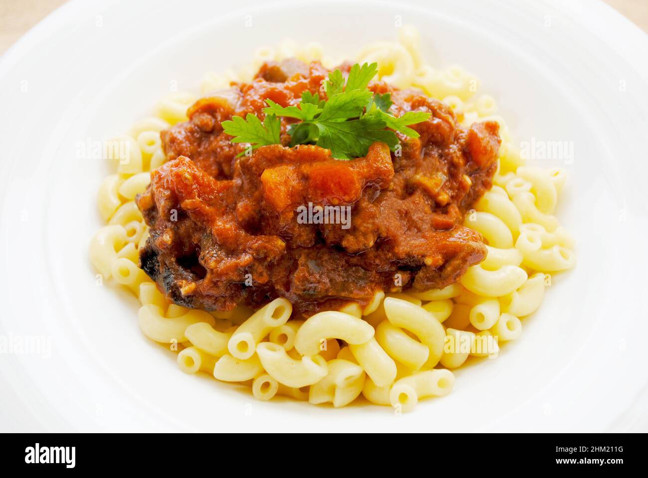 Elbow Macaroni with Bolognese Meat Sauce Stock Photo Alamy
