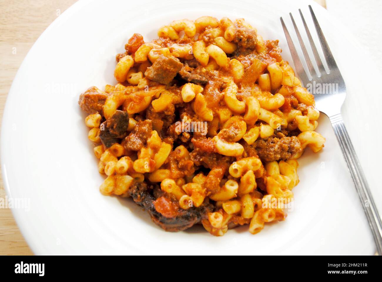 Elbow Macaroni with Bolognese Meat Sauce Stock Photo