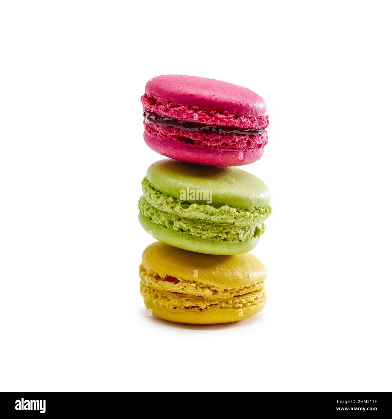 Stack of multicolored macaroon on a white background Stock Photo