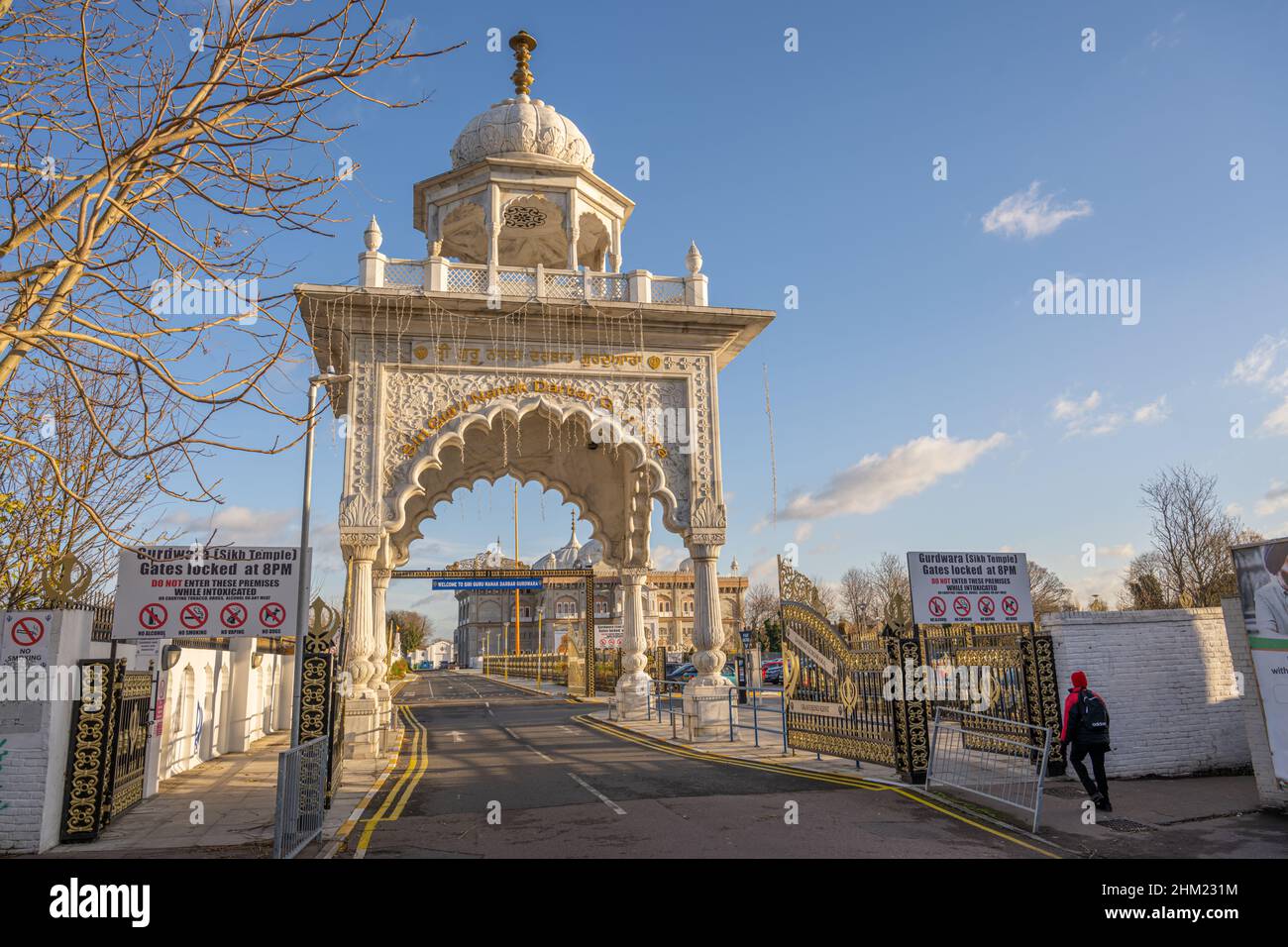 The entrance gaentrtancete to the Sikh temple Siri Guru Nanak Darbar Gurdwara Gravesend Kent Stock Photo