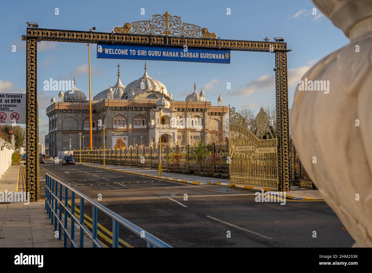 The entrance gaentrtancete to the Sikh temple Siri Guru Nanak Darbar Gurdwara Gravesend Kent Stock Photo