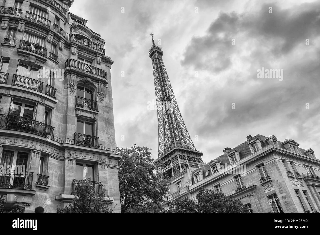 Paris Eiffel tower in black and white colors Stock Photo