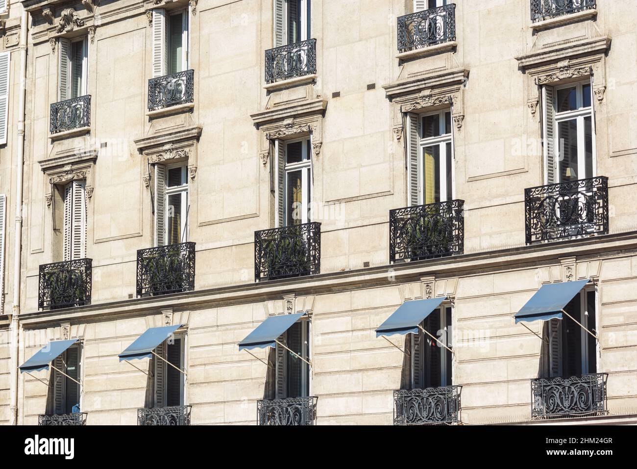 beautiful Haussmann buildings in paris at summer Stock Photo