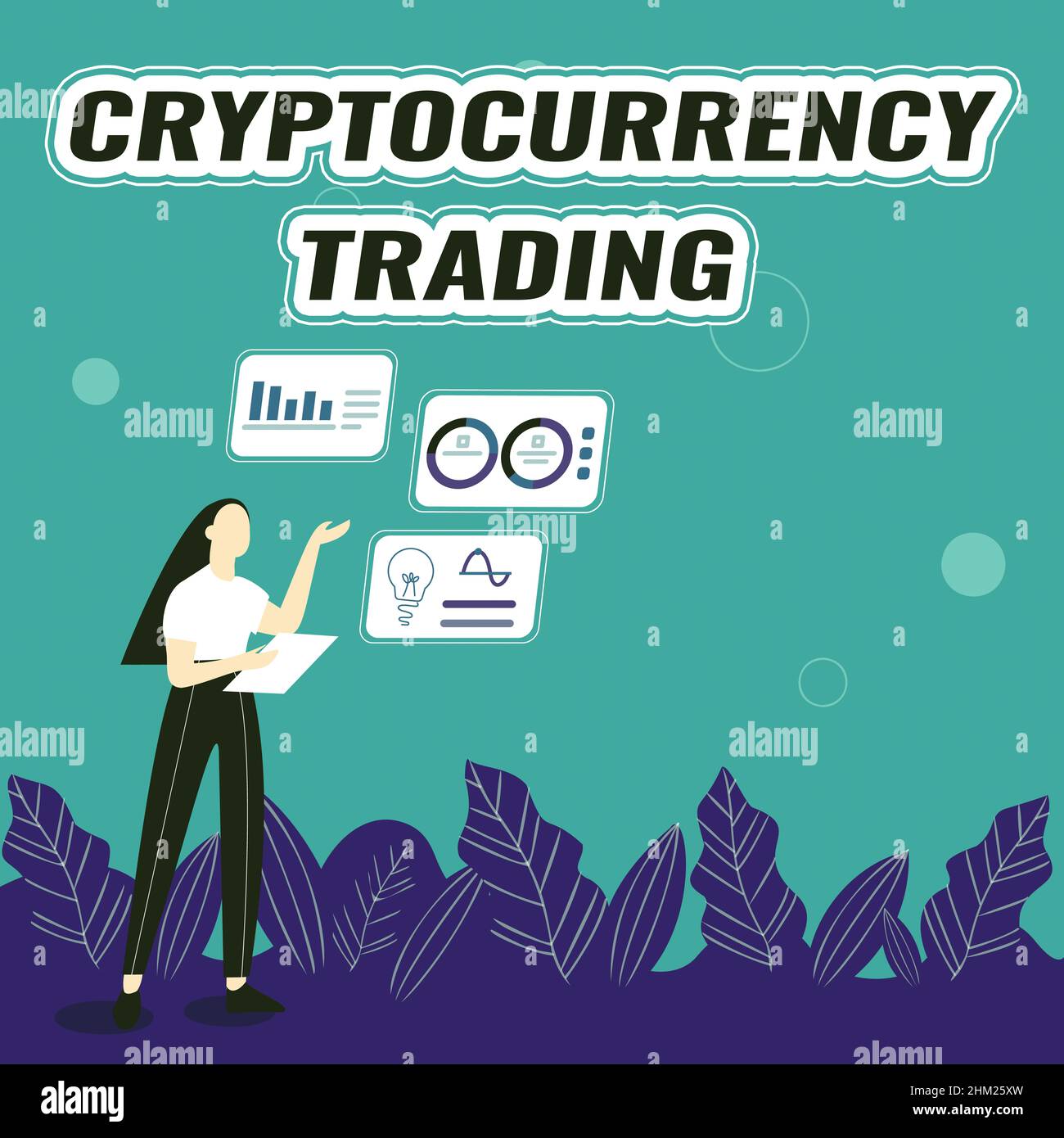 Conceptual caption Cryptocurrency Trading. Concept meaning simply the  exchange of cryptocurrencies in the market Illustration Of Girl Sharing  Ideas Stock Photo - Alamy