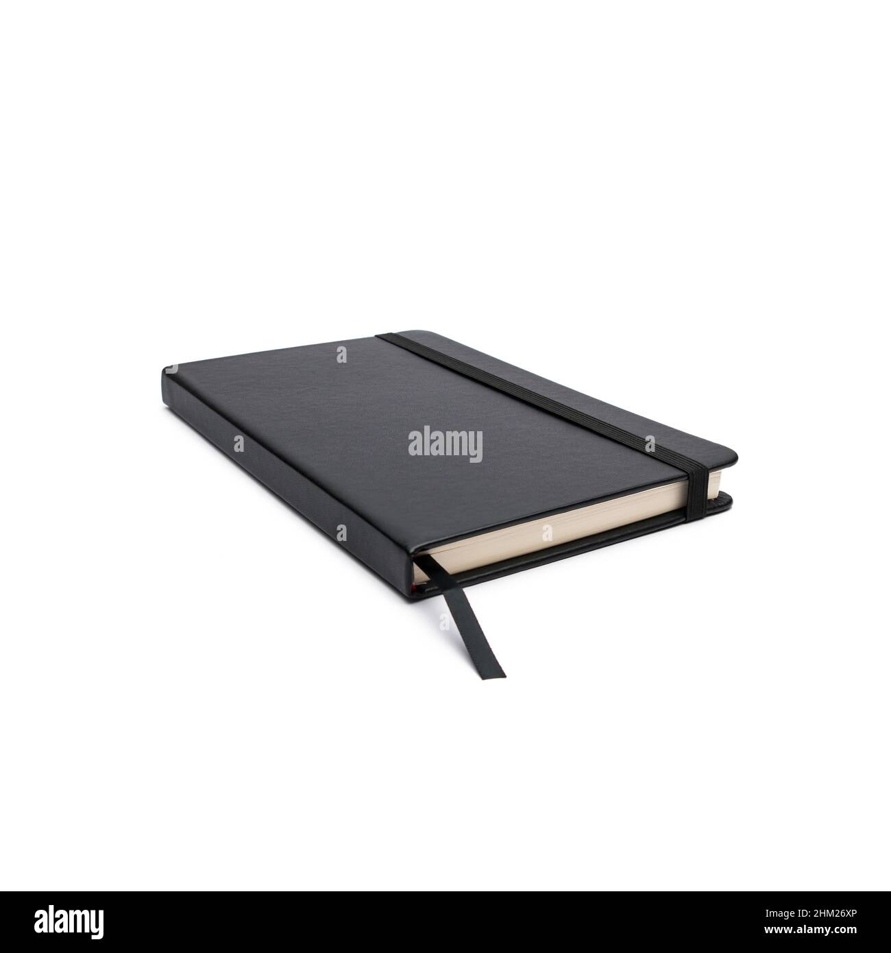 notebook with magnifying glass on white background Stock Photo