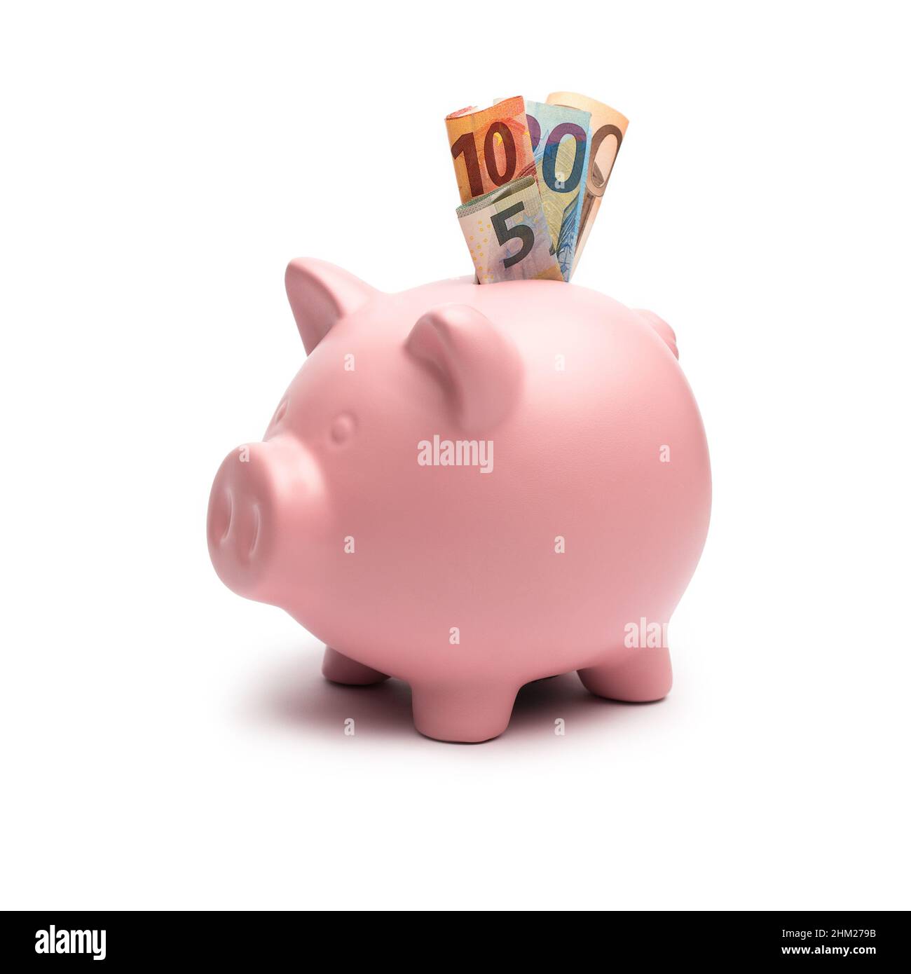 Piggy Bank with euro notes Stock Photo
