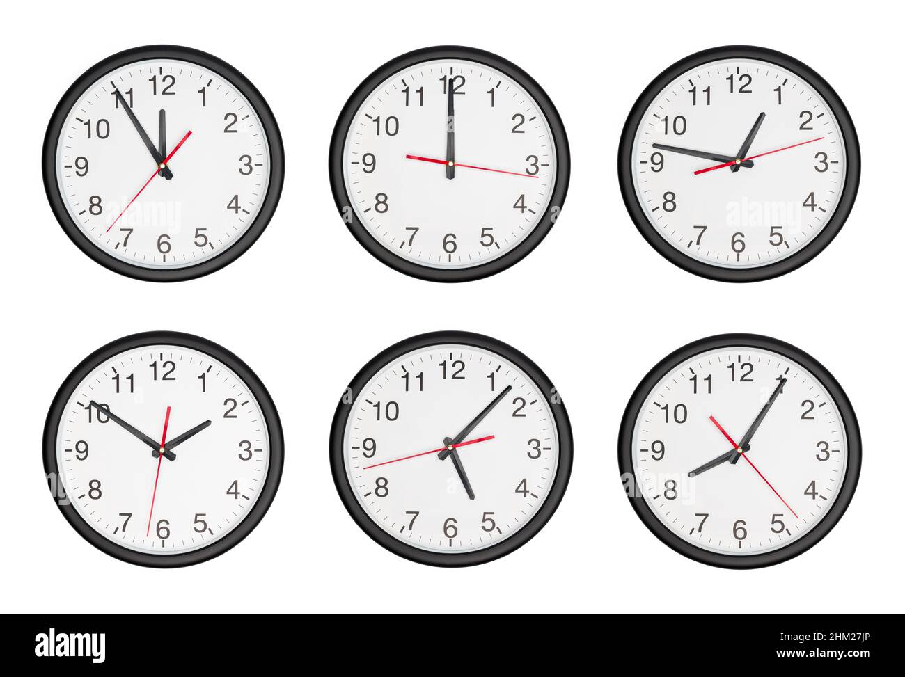 classic black and white round wall clock set collage Stock Photo