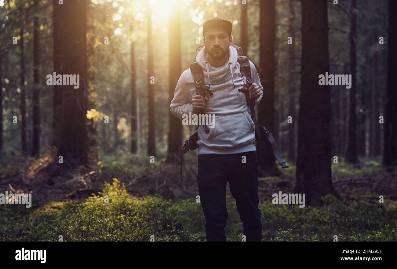 Hiker backpack forest hi-res stock photography and images - Alamy