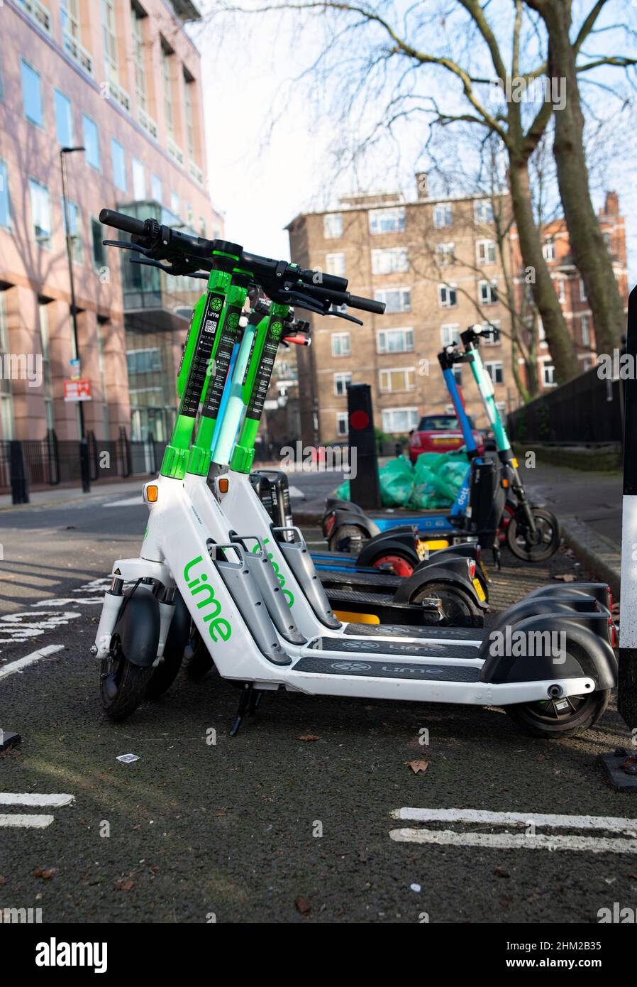 London, UK - January 12th 2022: Electric scooters for rent Stock Photo