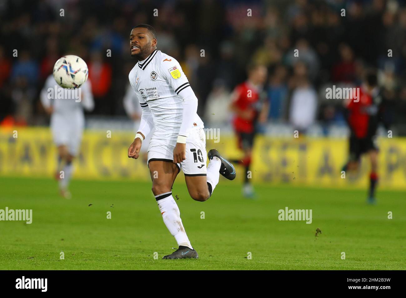 Swansea, UK. 05th Feb, 2022. Olivier Ntcham of Swansea City in action. EFL Skybet championship match, Swansea city v Blackburn Rovers at the Swansea.com Stadium in Swansea on Saturday 5th February 2022. this image may only be used for Editorial purposes. Editorial use only, license required for commercial use. No use in betting, games or a single club/league/player publications. pic by Andrew Orchard//Alamy Live news Stock Photo