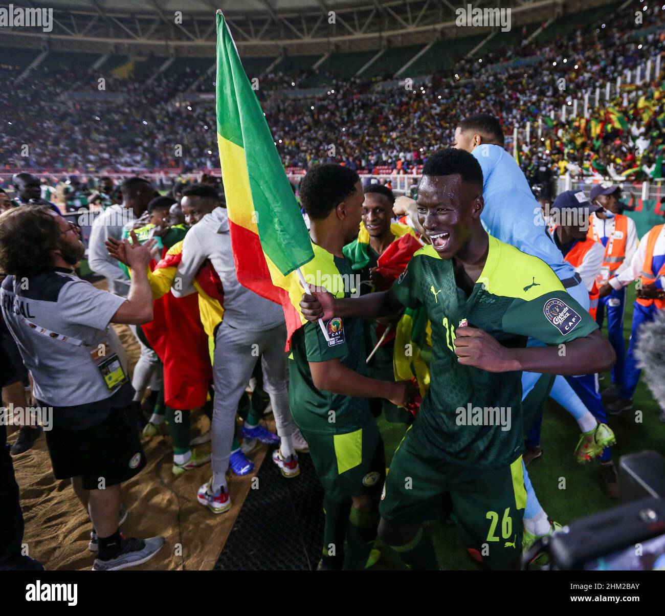 CAMEROON, Yaounde, February 06 2022 - Pape Gueye of Senegal celebrates during the Africa Cup of Nations Final between Senegal and Egypt at Stade d'Olembe, Yaounde, CMR 06/02/2022 Photo SFSI Credit: Sebo47/Alamy Live News Stock Photo