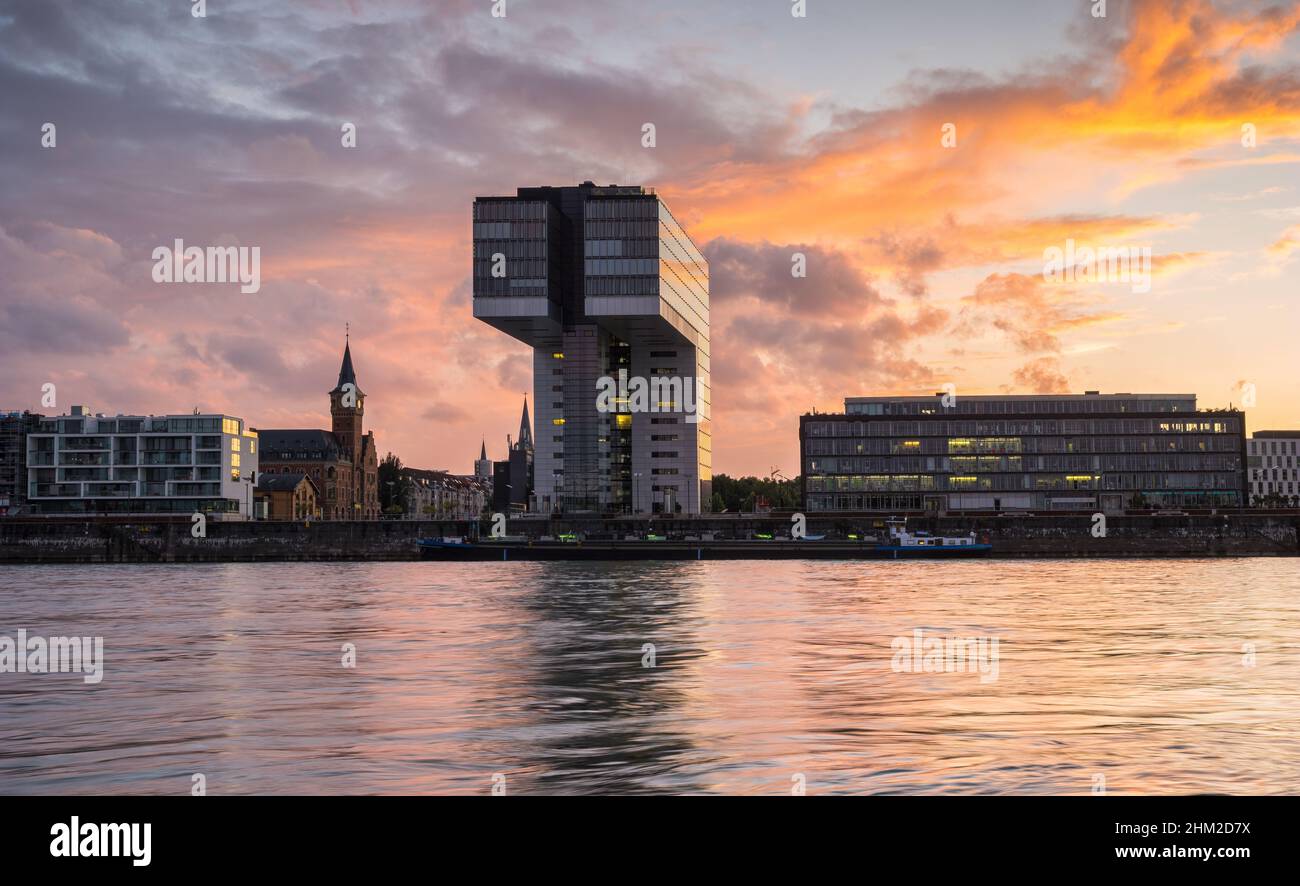 crane house at cologne with dramtic sky at sunset, germany Stock Photo Alamy