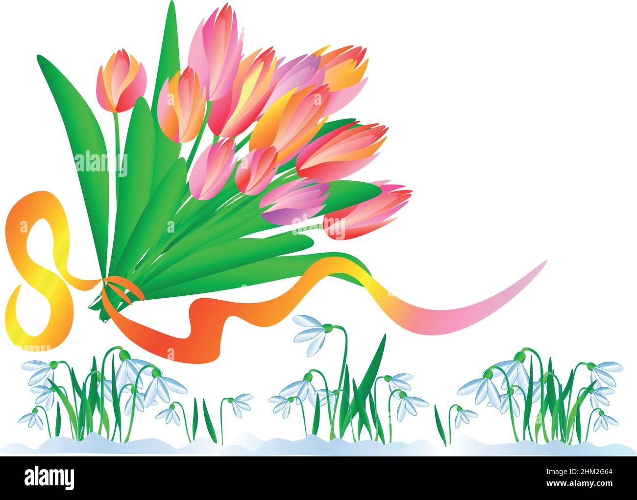 Spring came illustration of a bouquet of beautiful tulips and blooming ...