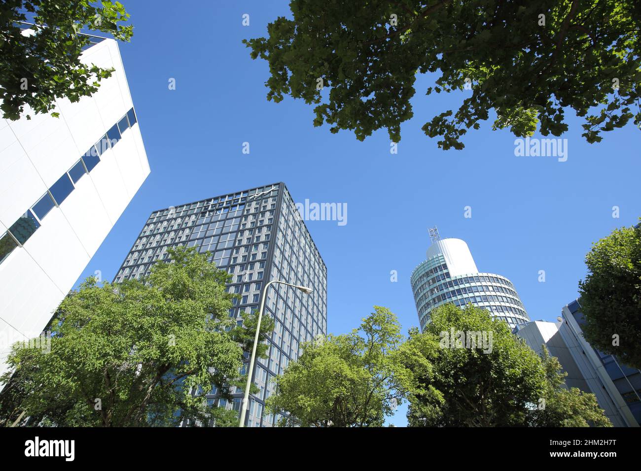 High-rise buildings Taunus Tower 70m and Deutsche Börse Cube 87m in Eschborn, Hesse, Germany Stock Photo