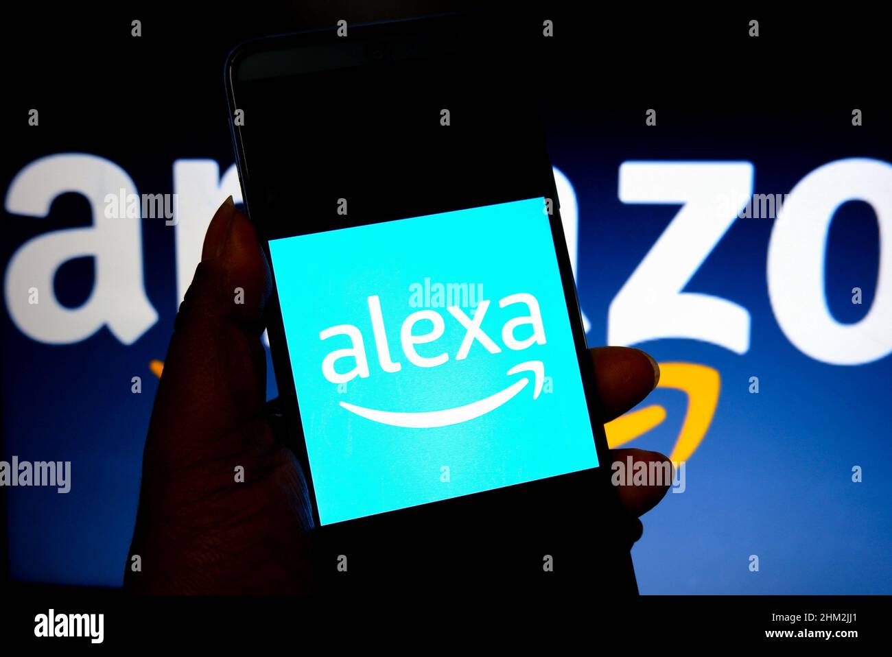 India. 06th Feb, 2022. In this photo illustration an Alexa logo seen