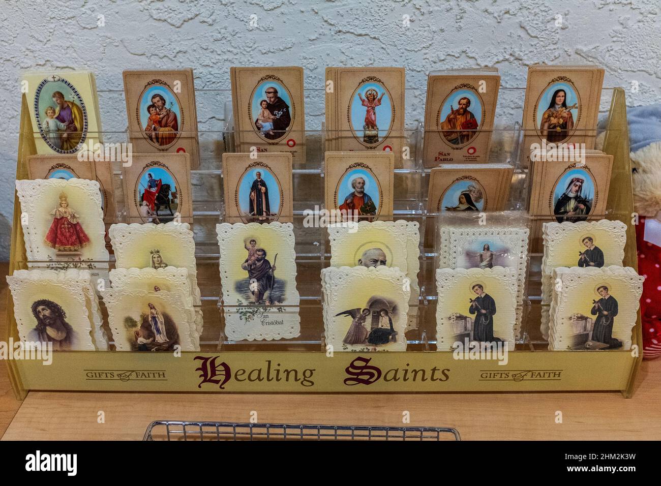 religious articles for sale in the gift shop of San Felipe de Neri