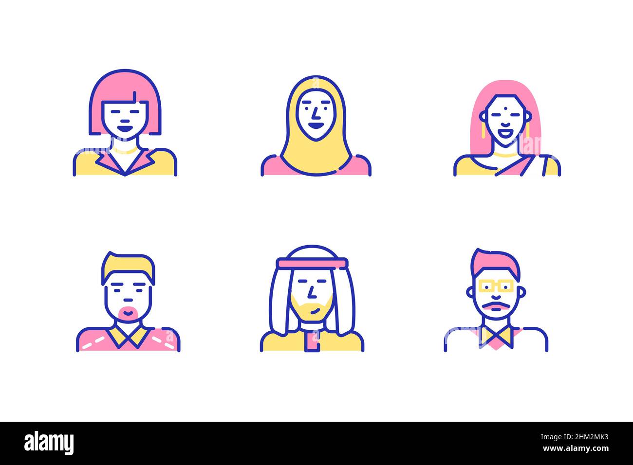 Line art avatar icons. Asian people including Chinese, Korean, Indian ...