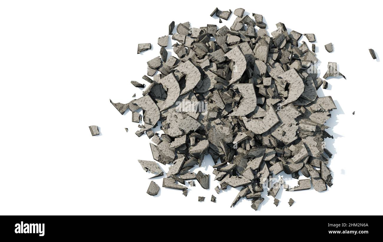 rubble heap, debris pile isolated on white background (3d render) Stock Photo