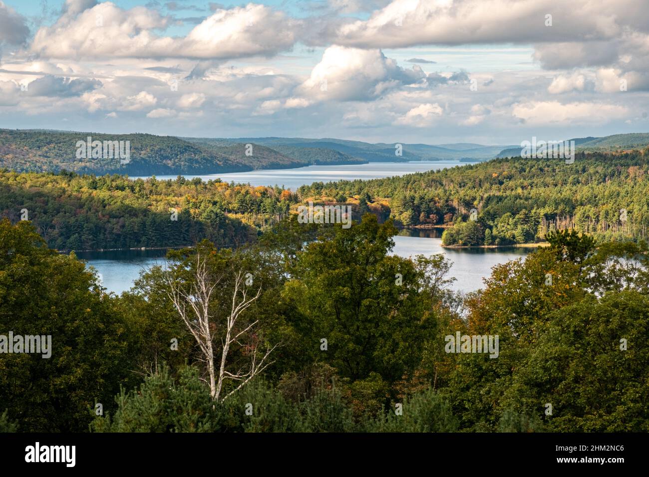 The Enfield Overlook in Ware, Massachusetts stands above the Quabbin Reservoir and the 4 towns demolished to create the Quabbin Reservoir. Stock Photo