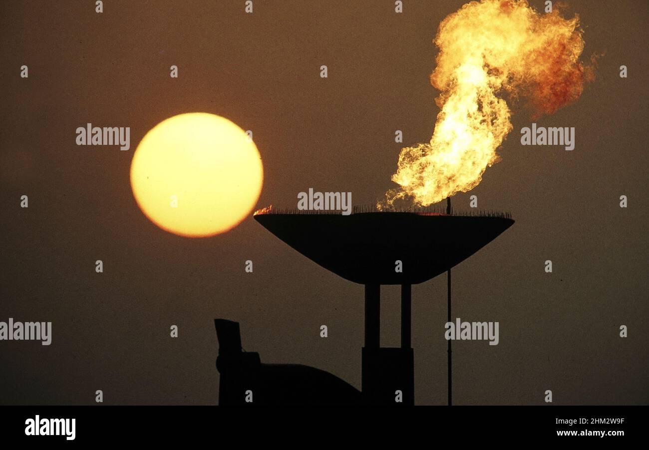Barcelona Spain 1992 Olympic Flame Burns In Cauldron During The 1992