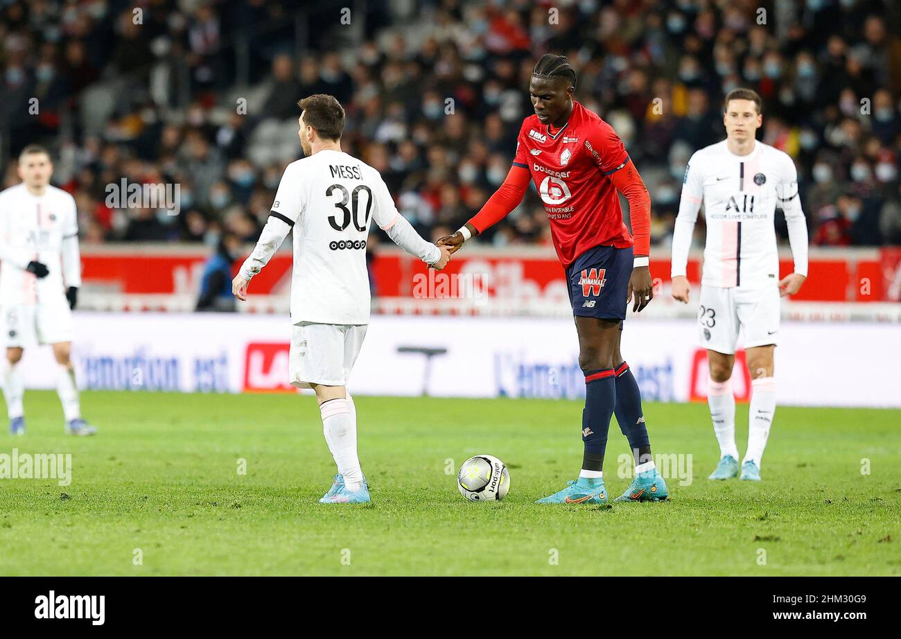 Lionel MESSI of PSG In action during the Ligue 1 LOSC Lille v Paris  Saint-Germain (PSG) football match at Pierre Mauroy stadium on February 6,  2022 in Lille France. Photo by Loic