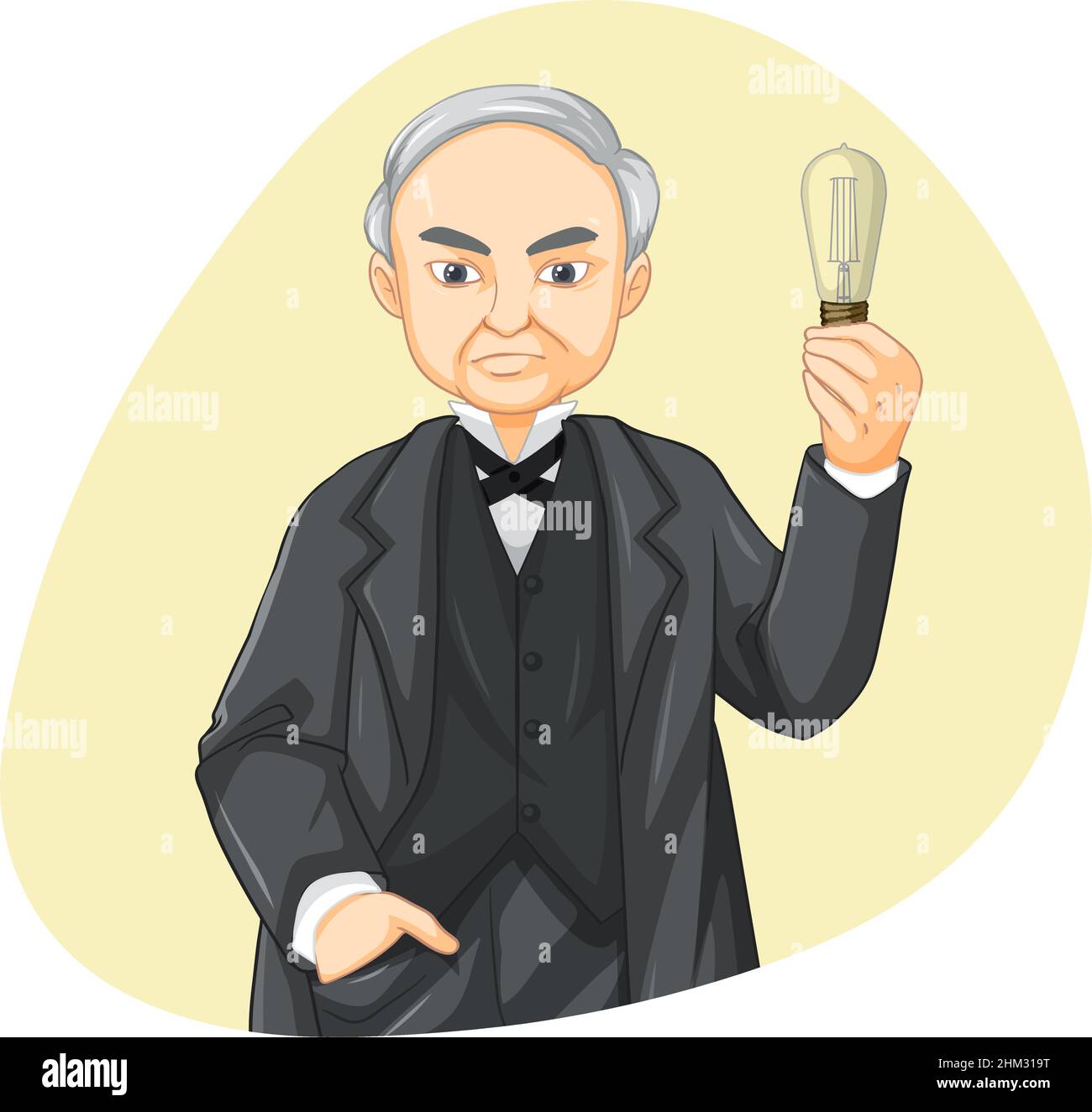 Thomas Edison holding light bulb illustration Stock Vector