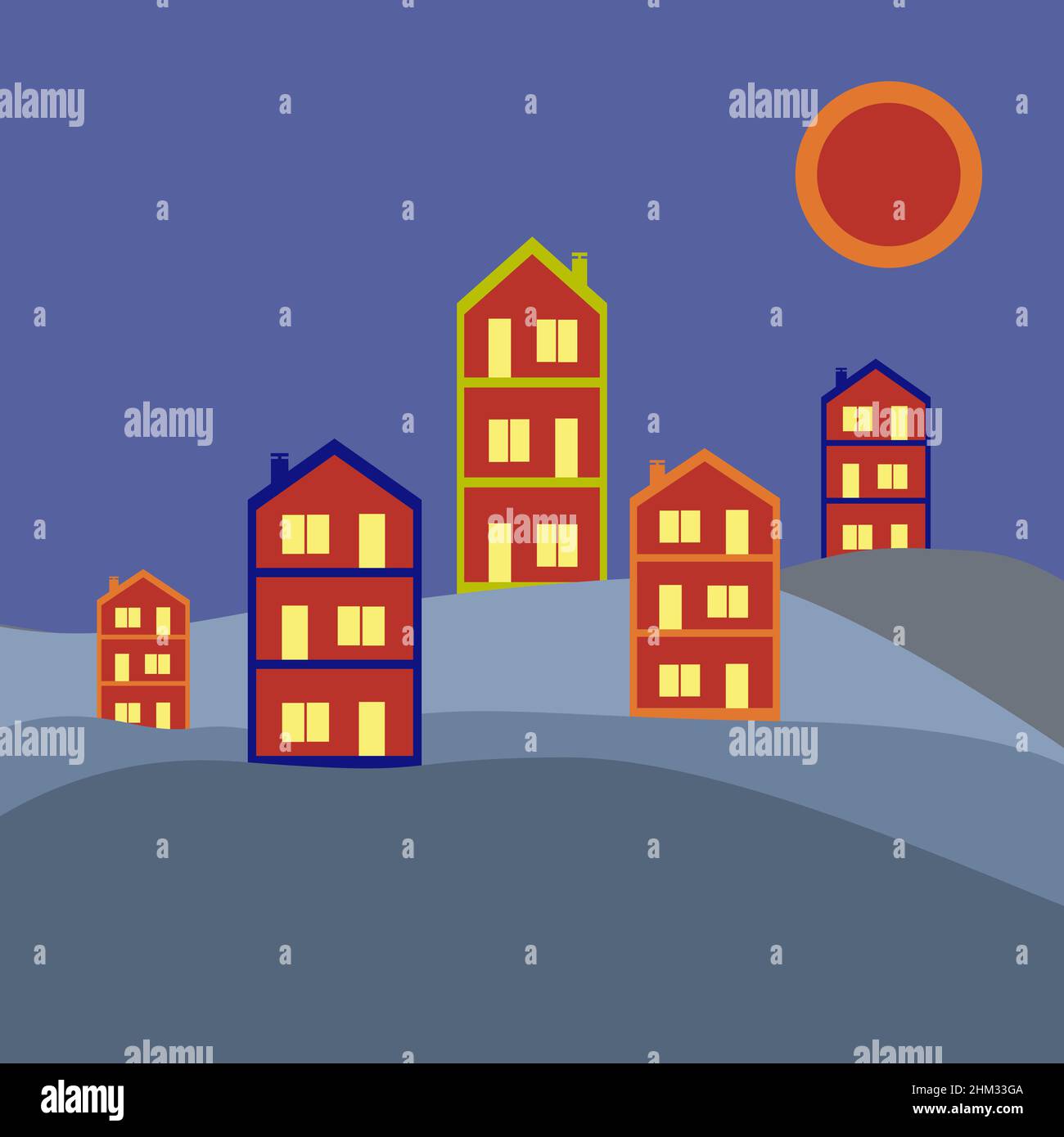 Geometric houses with eco nature environment. Vector. Stock Vector