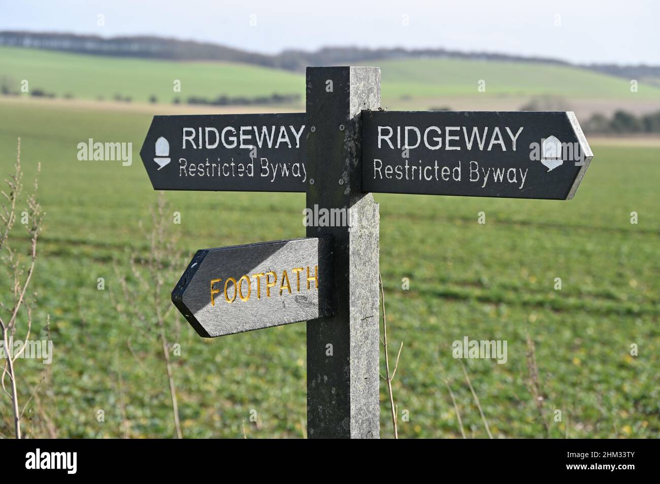 A signpost marking the route of the Ridgeway an ancient route which