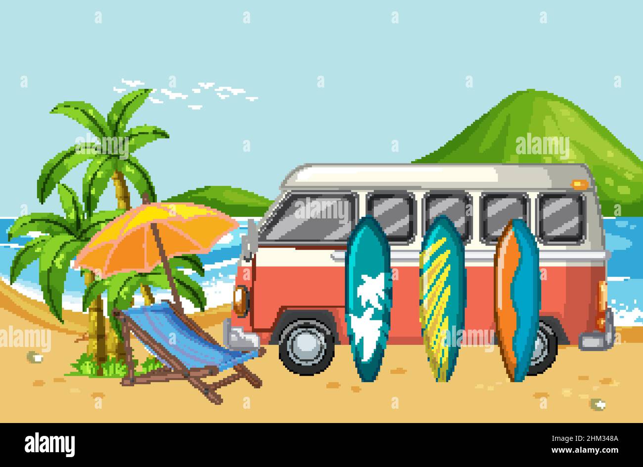 Sunny day the at beach scene illustration Stock Vector Image & Art - Alamy