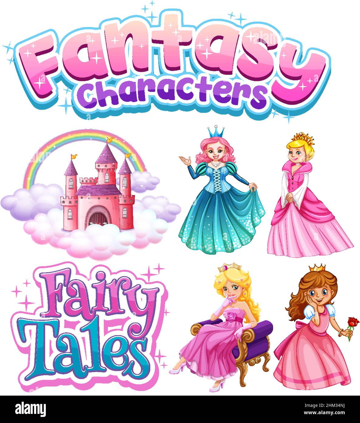 Set of fairy tales cartoon characters illustration Stock Vector