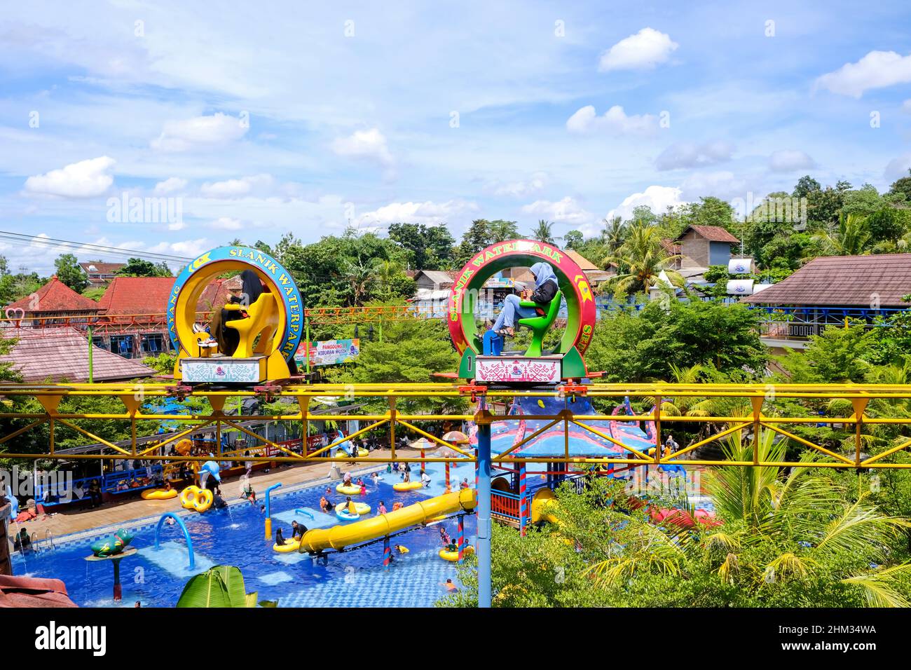 Lampung, Indonesia, February 06 2022- 'Slanik Waterpark' is one of the largest water parks in Lampung. Not only that but in this waterpark, there are also Stock Photo