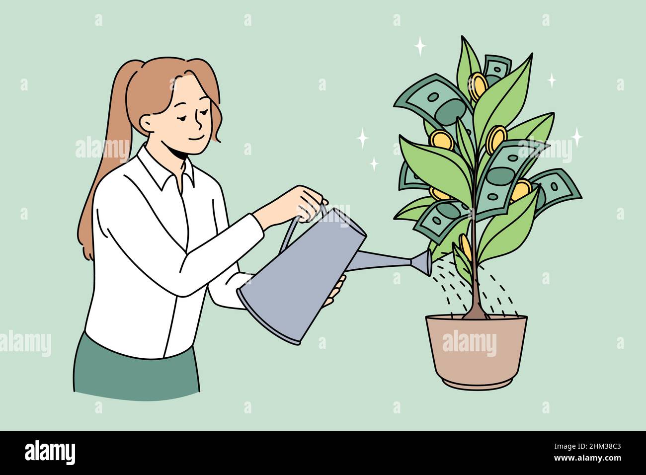 Growing profit and financial success concept. Smiling woman worker