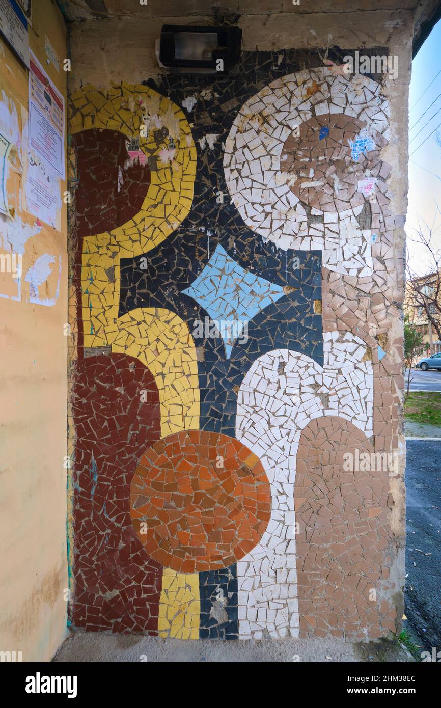 Colorful detail of a Soviet, Russian, USSR, CCCP era art mosaic tile ...