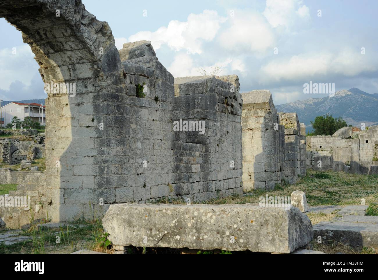 Croatia, Solin. Ancient city of Salona. Colonia Martia Ivlia Valeria. It was the capital of the Roman province of Dalmatia. Ruins of the amphitheater, built in the second half of the 2nd century AD. Stock Photo